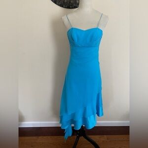 NWT Turquoise Spaghetti Strap Fit & Flare Asymmetrical Layered Hem Formal Dress